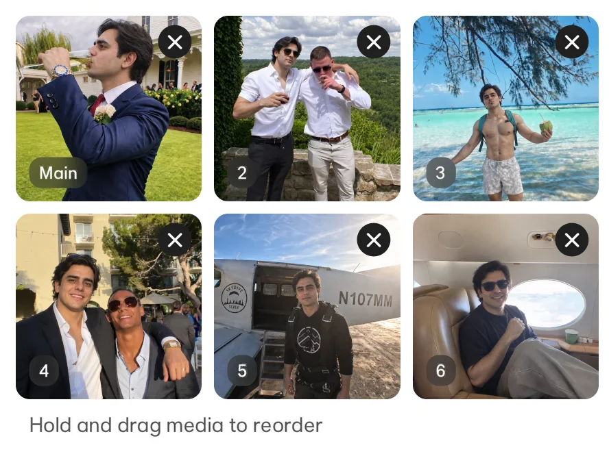 The six photos in Bumble's profile editor