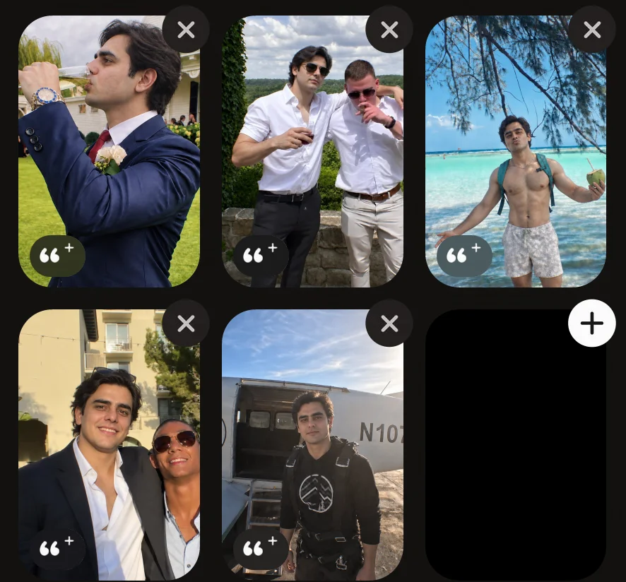 The five photos in Tinder's profile editor