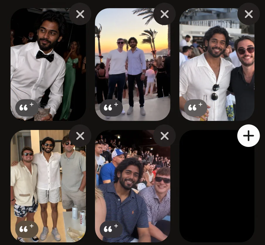 The five photos in Tinder's profile editor