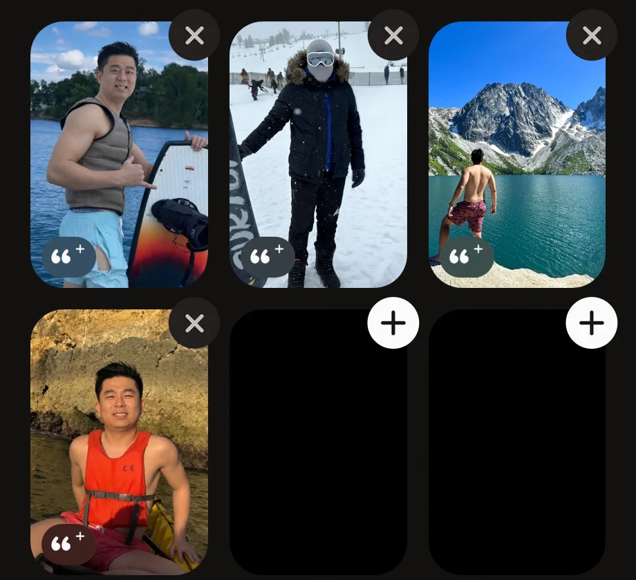 The four photos in Tinder's profile editor